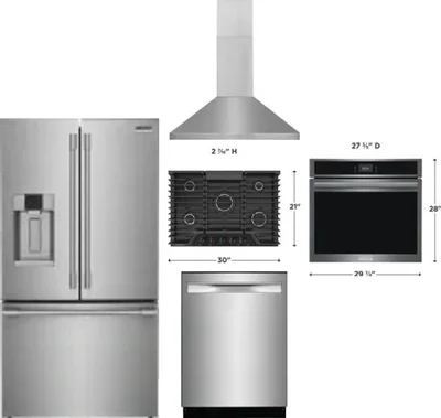 5 Piece Package Includes Refrigerator, Cooktop, Wall Oven, Hood And Dishwasher