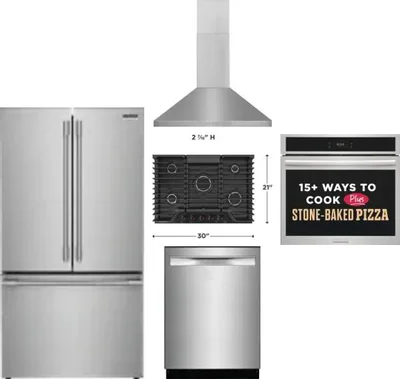 5 Piece Package Includes Refrigerator, Cooktop, Wall Oven, Hood And Dishwasher