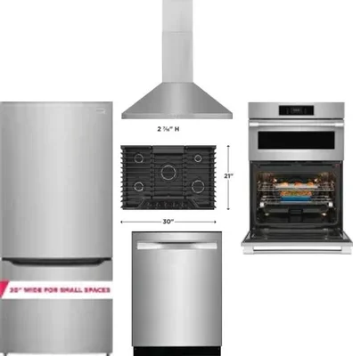 5 Piece Package Includes Refrigerator, Cooktop, Wall Oven, Hood And Dishwasher