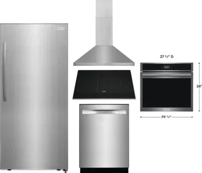 5 Piece Package Includes Refrigerator, Cooktop, Wall Oven, Hood And Dishwasher