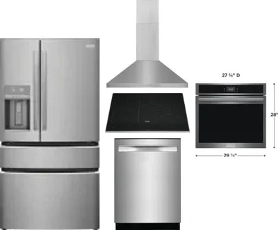 5 Piece Package Includes Refrigerator, Cooktop, Wall Oven, Hood And Dishwasher