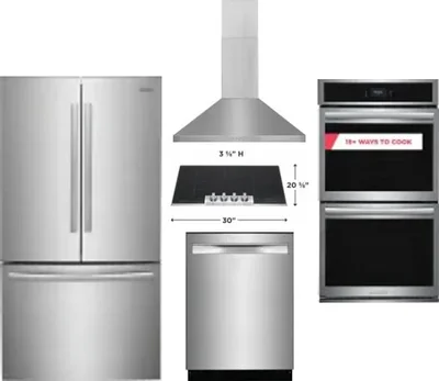 5 Piece Package Includes Refrigerator, Cooktop, Wall Oven, Hood And Dishwasher