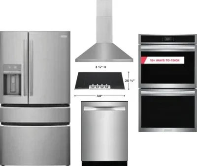 5 Piece Package Includes Refrigerator, Cooktop, Wall Oven, Hood And Dishwasher