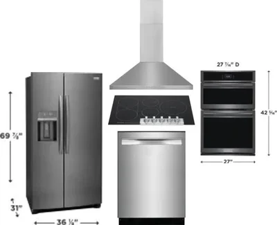 5 Piece Package Includes Refrigerator, Cooktop, Wall Oven, Hood And Dishwasher