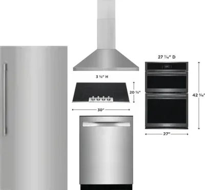 5 Piece Package Includes Refrigerator, Cooktop, Wall Oven, Hood And Dishwasher