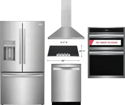 5 Piece Package Includes Refrigerator, Cooktop, Wall Oven, Hood And Dishwasher