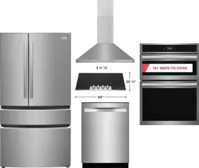 5 Piece Package Includes Refrigerator, Cooktop, Wall Oven, Hood And Dishwasher