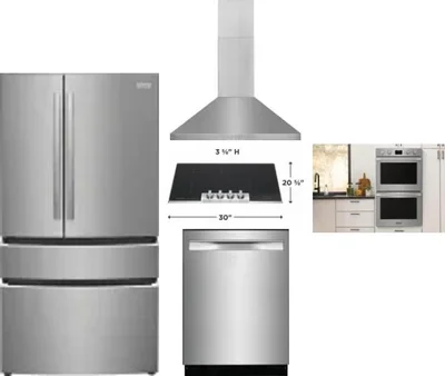 5 Piece Package Includes Refrigerator, Cooktop, Wall Oven, Hood And Dishwasher