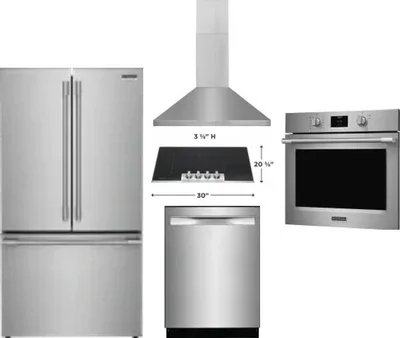 5 Piece Package Includes Refrigerator, Cooktop, Wall Oven, Hood And Dishwasher