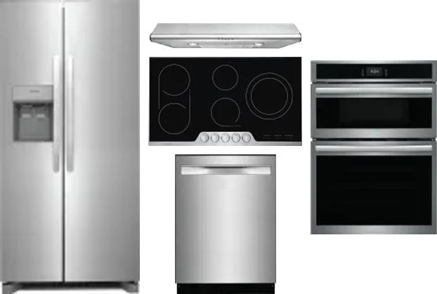 5 Piece Package Includes Refrigerator, Cooktop, Wall Oven, Hood And Dishwasher