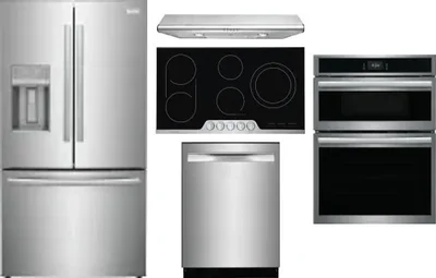 5 Piece Package Includes Refrigerator, Cooktop, Wall Oven, Hood And Dishwasher