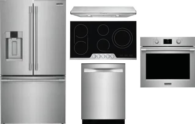 5 Piece Package Includes Refrigerator, Cooktop, Wall Oven, Hood And Dishwasher