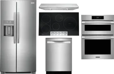 5 Piece Package Includes Refrigerator, Cooktop, Wall Oven, Hood And Dishwasher
