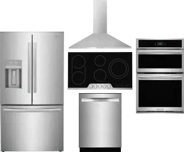 5 Piece Package Includes Refrigerator, Cooktop, Wall Oven, Hood And Dishwasher