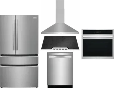 5 Piece Package Includes Refrigerator, Cooktop, Wall Oven, Hood And Dishwasher