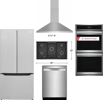 5 Piece Package Includes Refrigerator, Cooktop, Wall Oven, Hood And Dishwasher