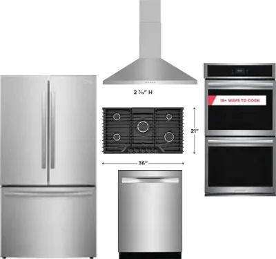 5 Piece Package Includes Refrigerator, Cooktop, Wall Oven, Hood And Dishwasher