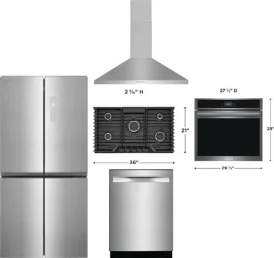 5 Piece Package Includes Refrigerator, Cooktop, Wall Oven, Hood And Dishwasher