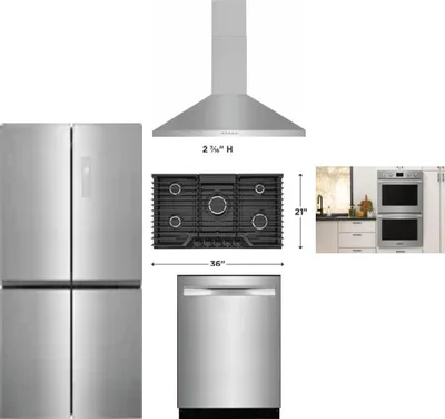 5 Piece Package Includes Refrigerator, Cooktop, Wall Oven, Hood And Dishwasher