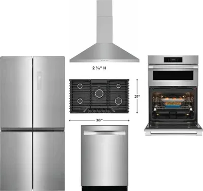 5 Piece Package Includes Refrigerator, Cooktop, Wall Oven, Hood And Dishwasher