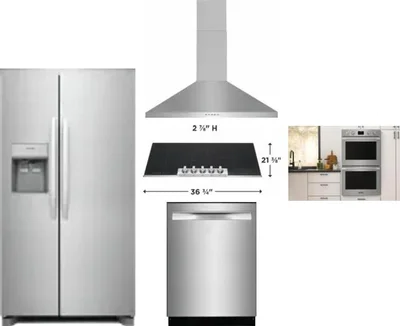 5 Piece Package Includes Refrigerator, Cooktop, Wall Oven, Hood And Dishwasher