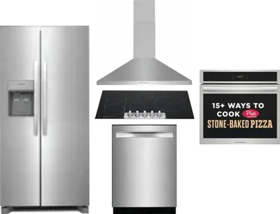 5 Piece Package Includes Refrigerator, Cooktop, Wall Oven, Hood And Dishwasher