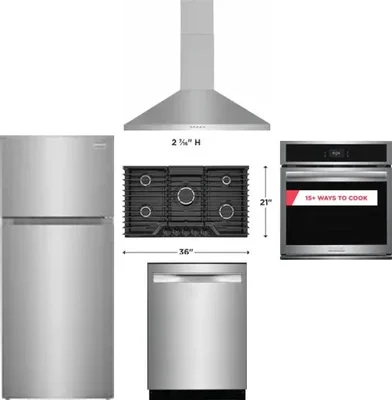 5 Piece Package Includes Refrigerator, Cooktop, Wall Oven, Hood And Dishwasher