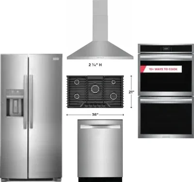 5 Piece Package Includes Refrigerator, Cooktop, Wall Oven, Hood And Dishwasher