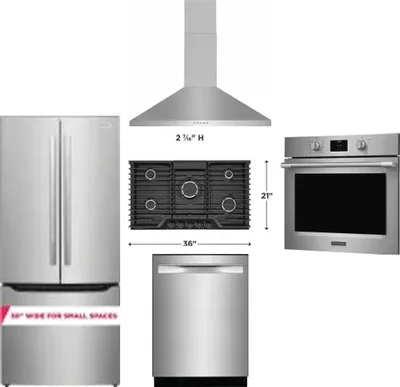 5 Piece Package Includes Refrigerator, Cooktop, Wall Oven, Hood And Dishwasher