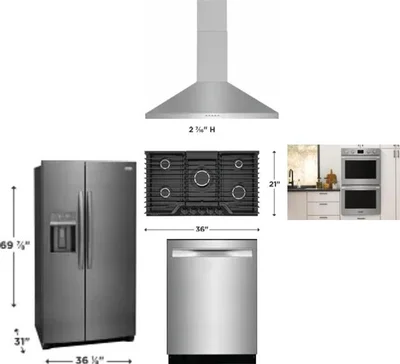 5 Piece Package Includes Refrigerator, Cooktop, Wall Oven, Hood And Dishwasher