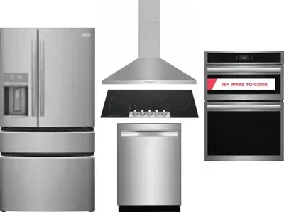 5 Piece Package Includes Refrigerator, Cooktop, Wall Oven, Hood And Dishwasher