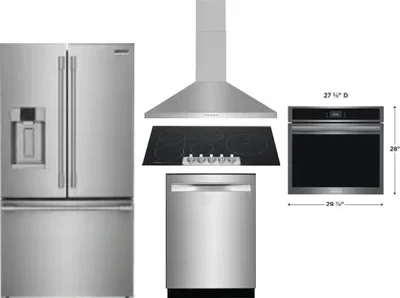 5 Piece Package Includes Refrigerator, Cooktop, Wall Oven, Hood And Dishwasher