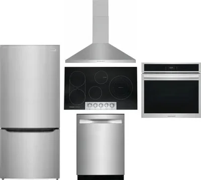 5 Piece Package Includes Refrigerator, Cooktop, Wall Oven, Hood And Dishwasher
