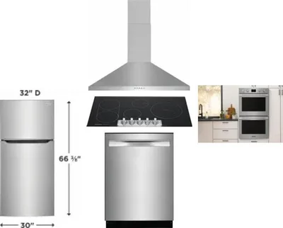 5 Piece Package Includes Refrigerator, Cooktop, Wall Oven, Hood And Dishwasher