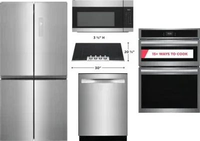 5 Piece Package Includes Refrigerator, Cooktop, Wall Oven, Microwave And Dishwasher