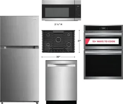 5 Piece Package Includes Refrigerator, Cooktop, Wall Oven, Microwave And Dishwasher