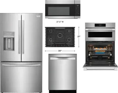 5 Piece Package Includes Refrigerator, Cooktop, Wall Oven, Microwave And Dishwasher