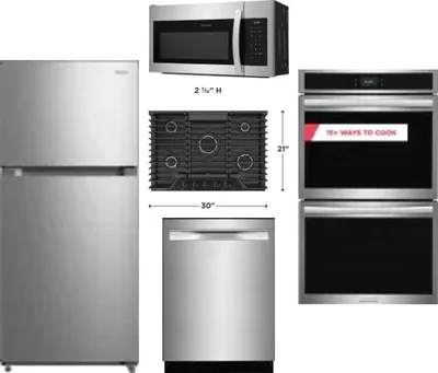 5 Piece Package Includes Refrigerator, Cooktop, Wall Oven, Microwave And Dishwasher