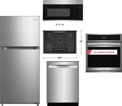 5 Piece Package Includes Refrigerator, Cooktop, Wall Oven, Microwave And Dishwasher
