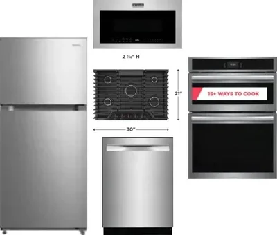 5 Piece Package Includes Refrigerator, Cooktop, Wall Oven, Microwave And Dishwasher