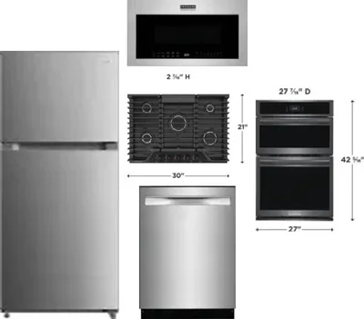 5 Piece Package Includes Refrigerator, Cooktop, Wall Oven, Microwave And Dishwasher