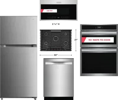 5 Piece Package Includes Refrigerator, Cooktop, Wall Oven, Microwave And Dishwasher