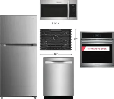 5 Piece Package Includes Refrigerator, Cooktop, Wall Oven, Microwave And Dishwasher