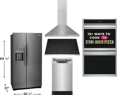 5 Piece Package Includes Refrigerator, Cooktop, Wall Oven, Hood And Dishwasher