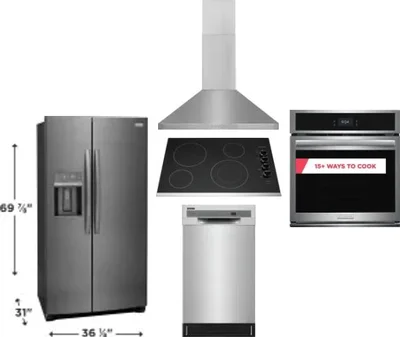 5 Piece Package Includes Refrigerator, Cooktop, Wall Oven, Hood And Dishwasher