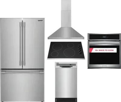 5 Piece Package Includes Refrigerator, Cooktop, Wall Oven, Hood And Dishwasher