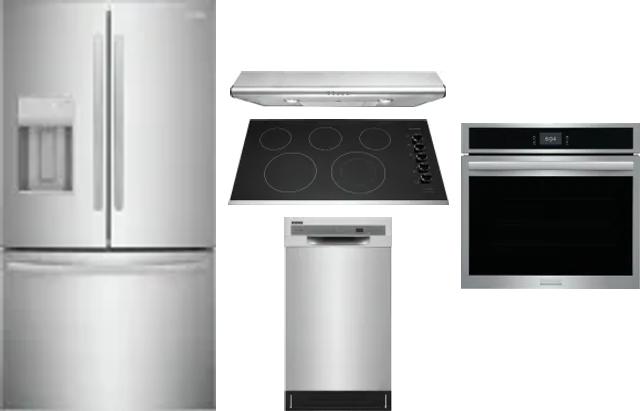 5 Piece Package Includes Refrigerator, Cooktop, Wall Oven, Hood And Dishwasher