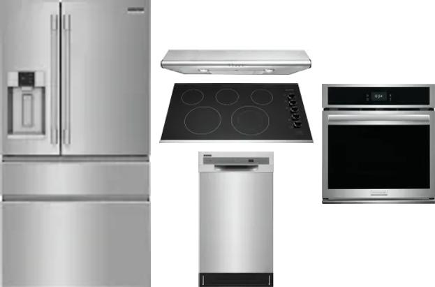 5 Piece Package Includes Refrigerator, Cooktop, Wall Oven, Hood And Dishwasher