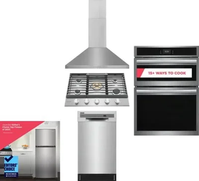 5 Piece Package Includes Refrigerator, Cooktop, Wall Oven, Hood And Dishwasher