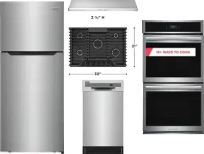 5 Piece Package Includes Refrigerator, Cooktop, Wall Oven, Hood And Dishwasher